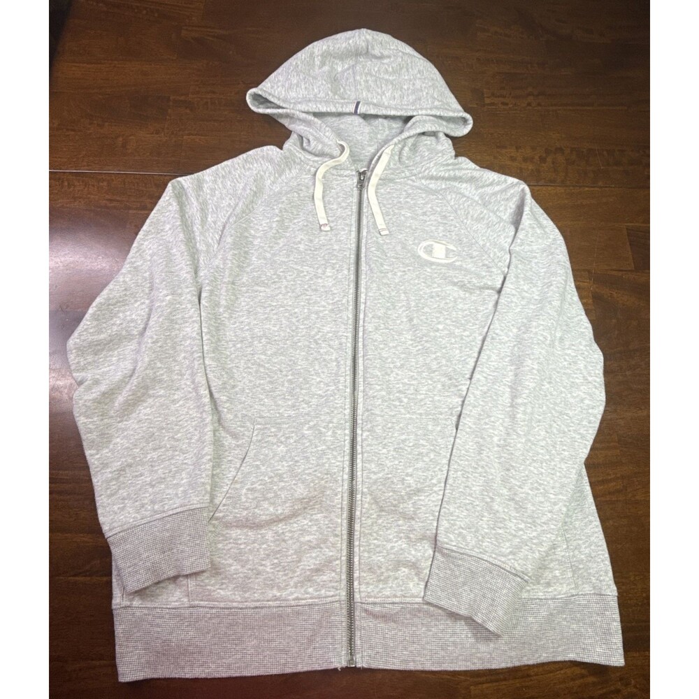 Champion Zip Up Hoodie Womens 1X Gray Fleece Jacket Athletic Casual Sweatshirt